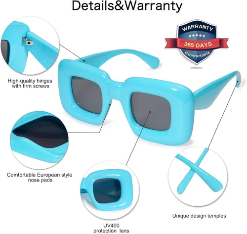 Miniatura 5 de VANLINKER Lindas gafas de sol cuadradas infladas para mujeres y hombres, gafas gruesas retro con marco grueso divertido máscara sombras VL9733