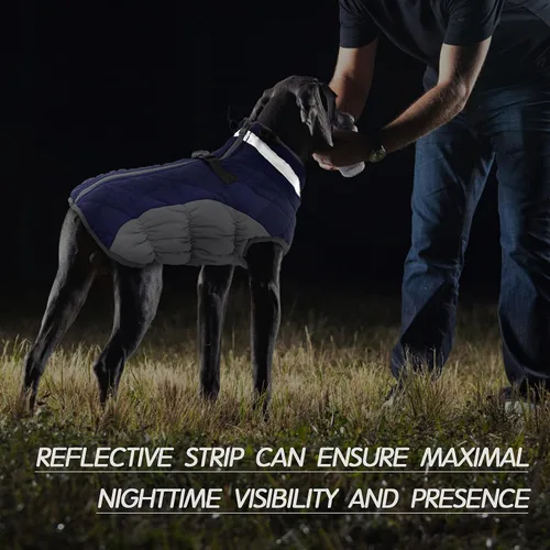 Miniatura 5 de FUAMEY - Abrigo para perro, chaqueta cálida de invierno, acolchada, de vellón, chaleco reflectante con arnés, chaqueta de nieve impermeable con Azul