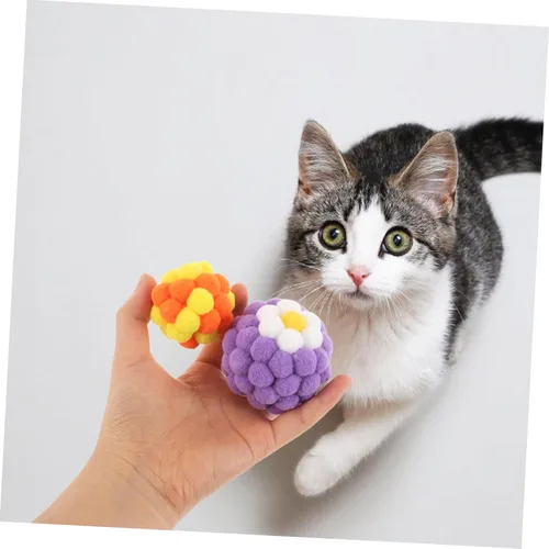 Miniatura 5 de Happyyami 10pcs Cat Balls with Built-in Bells Soft Colorful Fuzzy for Indoor Cats and Small Dogs Sturdy Interactive Chewing to Stimulate Hunting