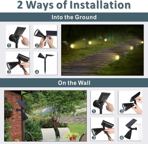 Miniatura 6 de Focos solares de paisaje al aire libre, 7 luces LED brillantes, del atardecer al amanecer, impermeable, funciona con energía solar, luces de poste