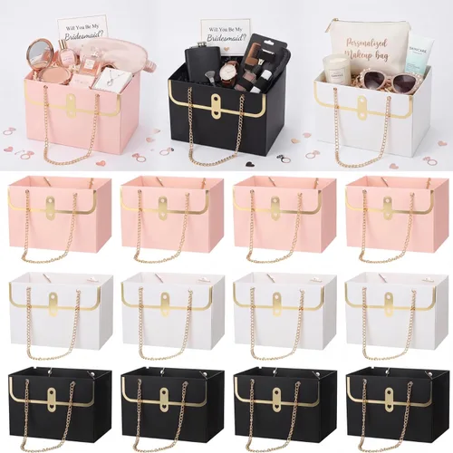 Miniatura 9 de Lincia 12 cajas de flores negras para boda, bolsa de regalo de flores negras, cajas de ramo con asas para arreglos, papel de regalo de ramo