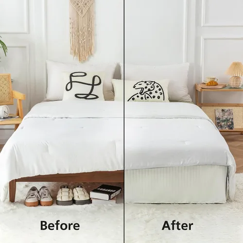 Miniatura 3 de HENGWEITEXT Falda de cama tamaño Queen con esquinas divididas, falda de cama plisada con esquinas divididas, faldas de cama con volantes