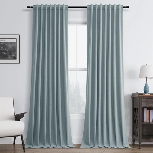Miniatura 12 de BOODII Cortinas de lino 100% opacas para dormitorio de 102 pulgadas de largo, con aislamiento térmico, oscurecimiento de la habitación, cortinas