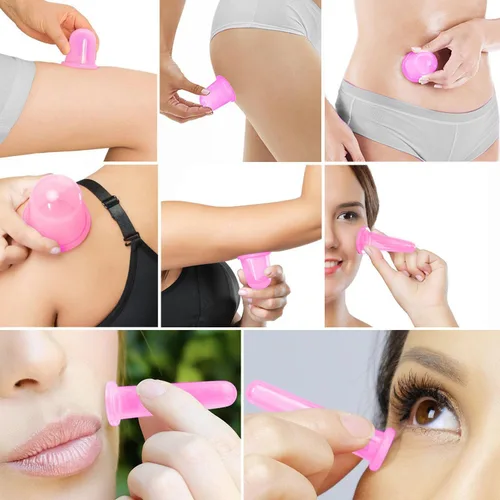 Miniatura 4 de Juego de terapia de ventosas, 7 piezas de silicona anti celulitis, tazas de masaje con succión al vacío, juegos de ventosas faciales, masajeador Rosa