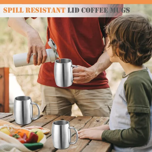 Miniatura 5 de Taza de café aislada de acero inoxidable de 14 onzas a prueba de derrames con tapa, taza de café de viaje de doble pared con asa, tazas de café