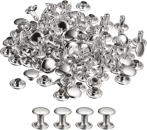 Miniatura 28 de uxcell 100 juegos de remaches de cuero, remaches de doble tapa de 0.236 x 0.315 pulgadas, remaches de metal para reparación de cuero, manualidades