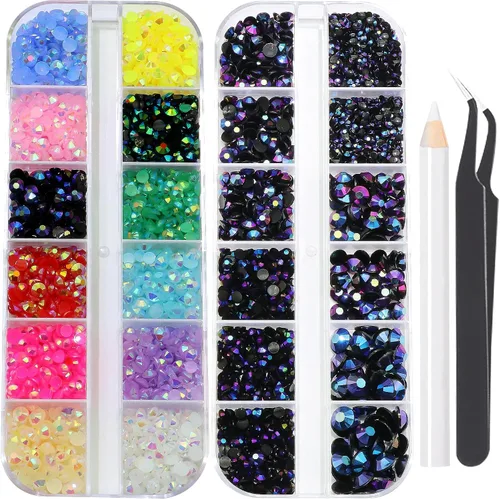 Miniatura 17 de 3520 diamantes de imitación de uñas color dorado champán para uñas, multiformas con parte trasera plana, diamantes de imitación redondos