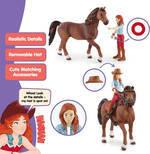 Miniatura 4 de Schleich Horse Club - Juego de 10 piezas de Hannah y Cayenne - Juguetes de caballo y jinete para niñas y niños con accesorios de equitación - Set