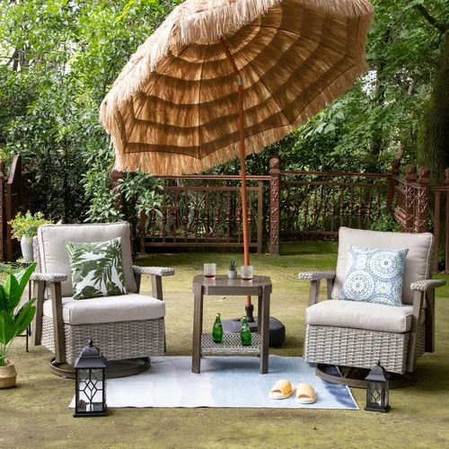 Miniatura 21 de Joyside Silla de patio con mesa auxiliar, juego de muebles de mimbre para patio, 2 piezas, silla mecedora giratoria de 360 grados para exteriores