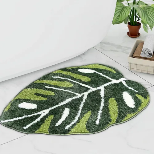 Miniatura 9 de Alfombra de baño antideslizante con planta verde salvia, bonita alfombra de baño absorbente de hojas de Monstera, divertida alfombra de baño