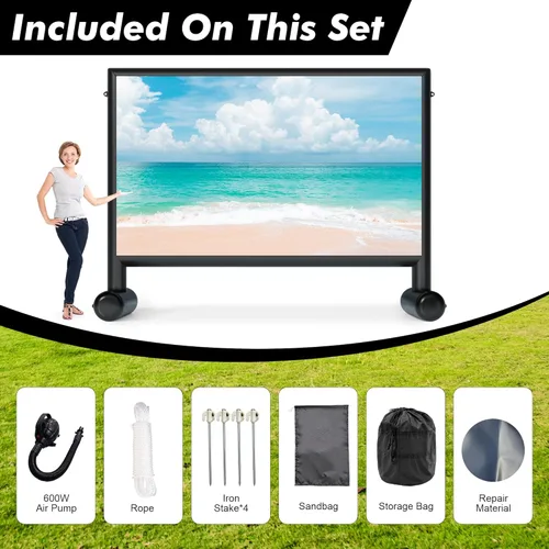 Miniatura 2 de Pantalla de proyector inflable, pantalla de cine inflable de PVC de 11 pies, diseño hermético al aire libre con bomba de aire de 600 W