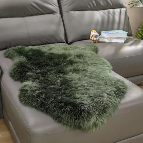 Miniatura 20 de AOGELAN Alfombra de oveja genuina de alta calidad, piel de oveja auténtica, esponjosa, esponjosa, de piel de cordero para niños, dormitorio, sofá