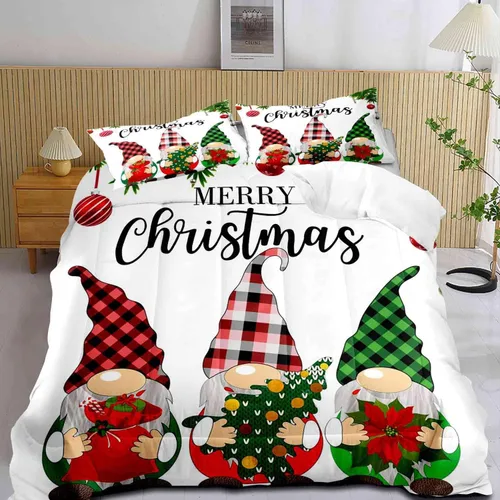 Miniatura 14 de LUVIVIHOME Juego de edredón de 2 piezas de oso de Navidad, tamaño individual, copos de nieve blancos, rojo y negro, a cuadros, ropa de cama