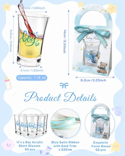 Miniatura 2 de 50 juegos de regalos de baby shower para invitados con temática de niño para baby shower, 1.18 onzas, vasos de chupito transparentes acrílicos a