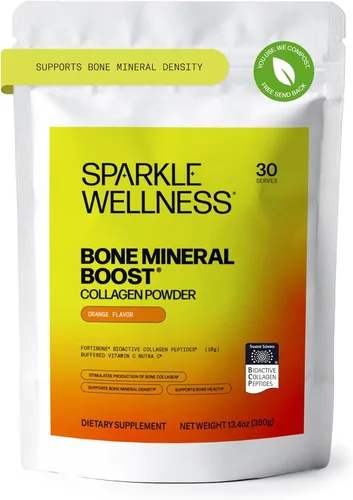 Sparkle Wellness Bone Mineral Boost (naranja) [30 porciones] | Suplemento de colágeno en polvo | Péptidos de colágeno bioactivos FORTIBONE y