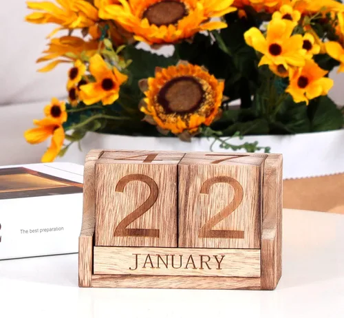 Miniatura 2 de Calendario de escritorio de madera, bloques de calendario de escritorio para maestros, bloque de fecha perpetuo de oficina pequeño, decoración