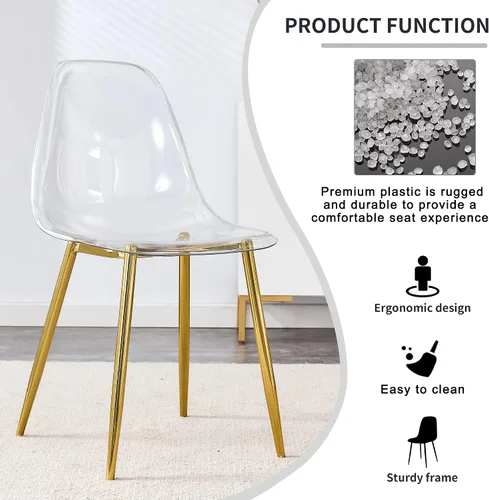 Miniatura 5 de Juego de 4 sillas de comedor transparentes, sillas de acrílico transparente con patas de metal, sillas de cocina modernas, ideales para mostrador