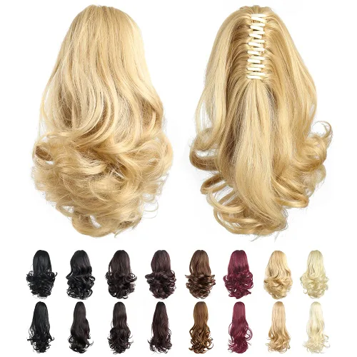 Miniatura 7 de Extensiones de cola de caballo, extensiones de cabello rizado con clip de garra de color marrón oscuro para mujer, peluca sintética de cola