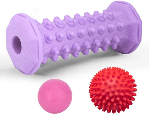 Juego morado para aliviar la fascitis plantar, masajeador de rodillos de pies, bola de lacrosse de masaje, juego de terapia de bola puntiaguda para