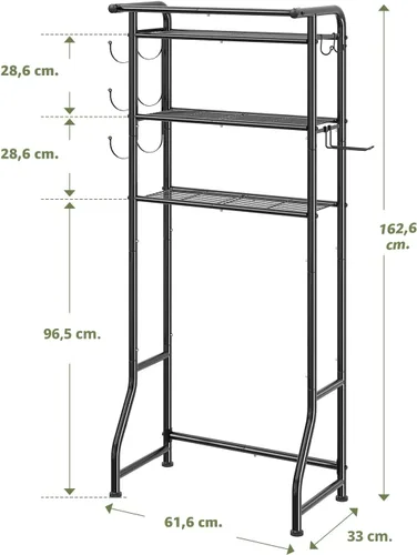 Miniatura 7 de Simple Trending Sobre el gabinete de almacenamiento del inodoro, organizador de estante de baño de metal con soporte para papel y ganchos, 3 Negro