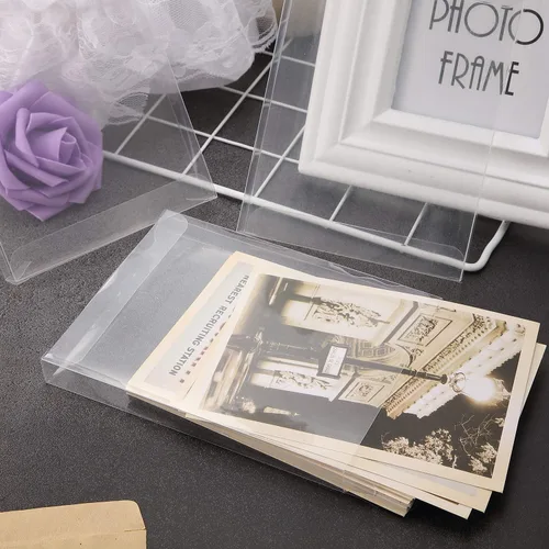 Miniatura 5 de Blulu 100 paquetes de cajas de cristal de plástico transparente para tarjetas de felicitación, fundas de almacenamiento de fotos, diseño plegable