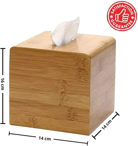 Miniatura 5 de Performore Funda cuadrada de bambú para caja de pañuelos, elegante soporte de papel facial de madera resistente al agua para baño, escritorio