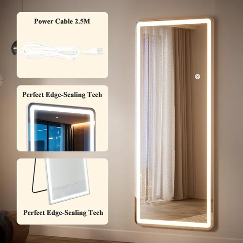 Miniatura 3 de Espejo LED de longitud completa, 56 x 20 pulgadas, espejo de longitud completa con esquina redondeada, pie para dormitorio/vestidor, iluminación