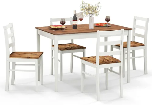 Miniatura 8 de Tangkula - Juego de mesa de comedor para 4, madera maciza, juego de comedor de estilo granja con patas de madera de goma, diseño moderno de mediados