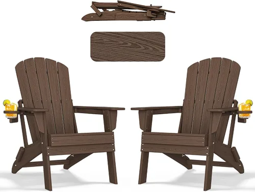 Miniatura 33 de nevilywood Silla Adirondack plegable – Respaldo ergonómico extendido, portavasos – Fácil montaje – Plástico HDPE duradero, resistente a