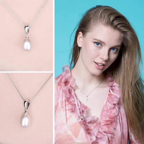 Miniatura 6 de Collar con colgante de perlas cultivadas de agua dulce de plata de ley 925 para mujeres y niñas, dije de lágrima con colgante de perlas chapadas