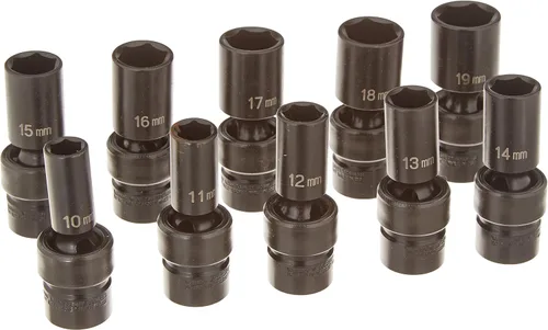 Grey Pneumatic (1210UMSD) Juego de 10 llaves tubo hexagonales universales semi-profundas de 3/8 de pulgada, sistema métrico