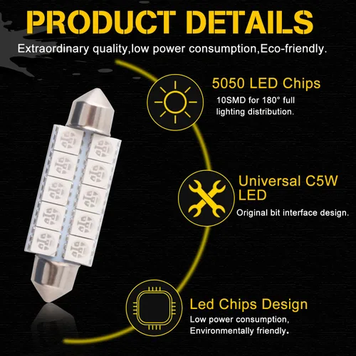 Miniatura 6 de Qasim 578 212-2 Bombilla LED 44mm Azul Festón 10-SMD 5050 LED Luces Interiores de Techo y Maletero 211-2 579 214-2 569 6411 Bombilla LED 12V DC
