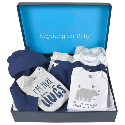 Gerber Conjunto de regalo de ropa para bebé de 8 piezas (5 unidades, 2 unidades de pantalones y 1 cárdigan con capucha), azul, recién nacido