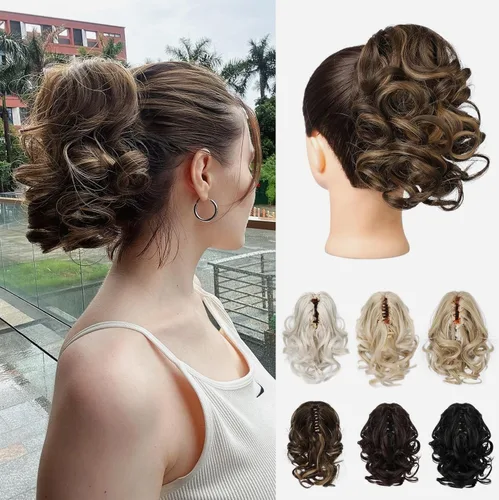 Miniatura 11 de REECHO Extensión de cola de caballo, pinza de cola de caballo rizada y ondulada de 9 pulgadas, extensiones de cabello HP001 para mujeres - Castaño