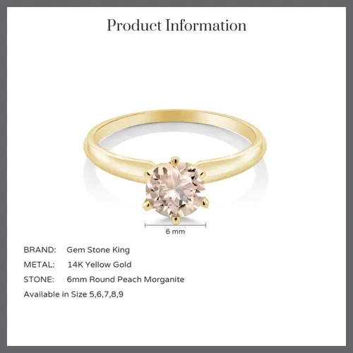 Miniatura 62 de Anillo de compromiso solitario con piedra preciosa redonda de oro amarillo de 14 quilates de 0.236 in para mujer Ajuste clásico de 6 puntas