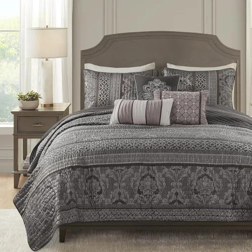 Miniatura 15 de Madison Park - Juego de colchas de lujo con diseño de rayas jacquard - para todas las estaciones, colcha de cama ligera, fundas, almohada Azul