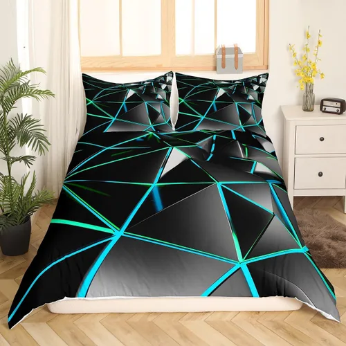 Miniatura 10 de Funda de edredón hexagonal verde estereoscópica de nido de abeja para niños, diseño geométrico de colmena, funda de edredón geométrica de panal