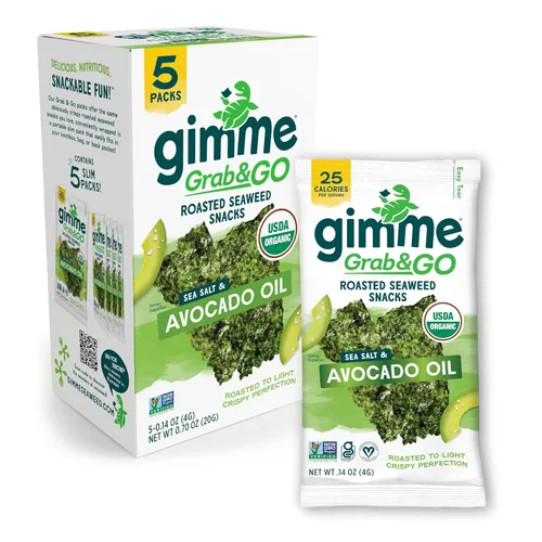 Miniatura 14 de Gimme Seaweed Grab & Go - Bocadillos de Algas Marinas Tostadas Orgánicas Premium, Sal Marina, 5 Unidades Sin Bandeja, Keto, Vegano, Sin Gluten, Gran