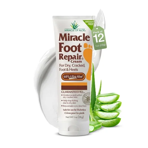Miniatura 10 de Miracle Foot Repair Cream, (1 onza/3 unidades) repara talones y pies secos agrietados, 60% ultraaloe puro hidrata, suaviza y repara