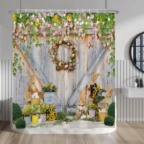Miniatura 77 de Baocicoo - Cortina de ducha de abeja de miel, diseño de abeja de caricaturas, pista voladora, rústica, floral, para baño, decoración de bañera