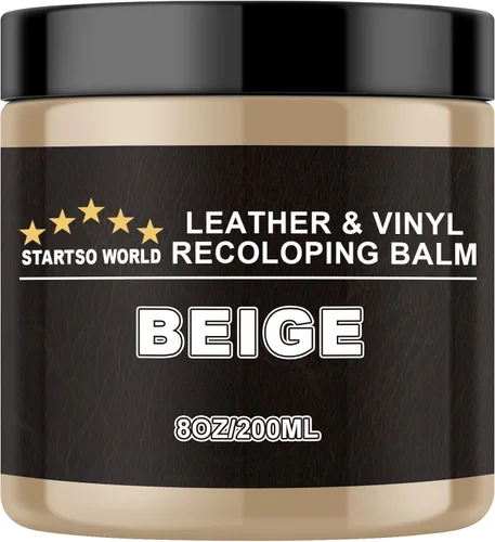STARTSO WORLD Bálsamo de recoloración de cuero, kit de reparación de cuero beige para muebles, sofás y asientos de automóvil, pintura para cuero,