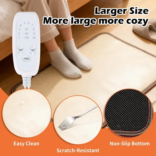 Miniatura 3 de Tapete grande con calefacción, calentador de pies debajo del escritorio, 10 niveles de temperatura y temporizador de apagado automático, ahorro