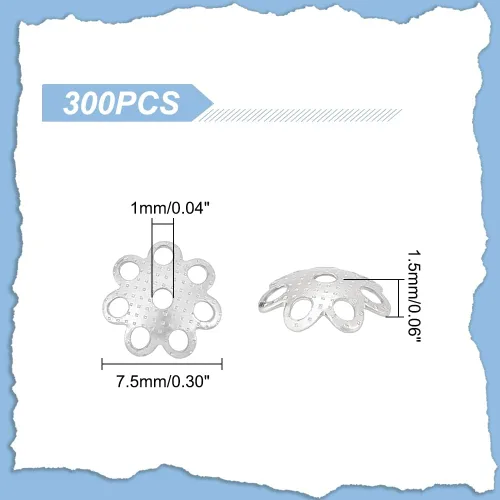 Miniatura 4 de UNICRAFTALE 300 cuentas espaciadoras de acero inoxidable con agujero de 0.039 pulgadas (0.039 in), cuentas espaciadoras de flores de varios pétalos