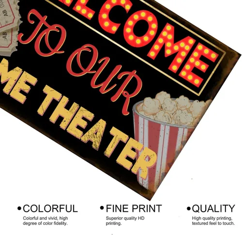 Miniatura 4 de EMOHAT Letrero de metal retro con texto en inglés "Welcome To Our Home Theater" (Bienvenido a nuestro cine en casa), póster de metal vintage