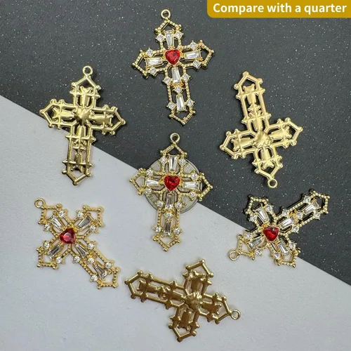 Miniatura 4 de Colgantes de rosario de cruz colgantes de circón de cristal, aleación chapada en oro/plata para hacer joyas, manualidades, pulsera, collar, pendiente