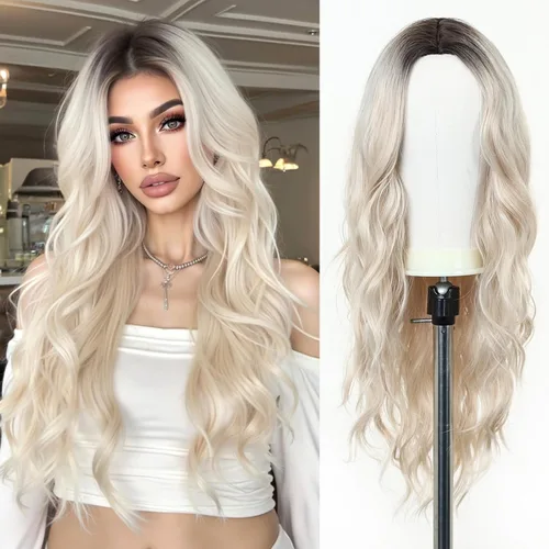 Miniatura 28 de Esmee Pelucas largas de color castaño rojizo ombré para mujer, peluca de cabello sintético ondulado y rizado natural para uso diario, fiestas