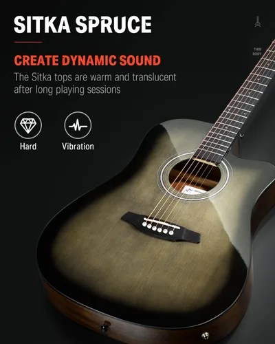Miniatura 5 de Donner - Kit de guitarra acústica eléctrica de tamaño completo para principiante e intermedio con amplificador, capo, púas, afinador, cuerdas