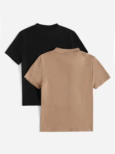 Miniatura 2 de Verdusa Paquete de 2 camisetas básicas de manga corta con cuello alto falso para mujer