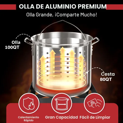 Miniatura 3 de Freidora al Aire Libre de 30QT y 10QT Freidora de Pavo Olla para Hervir Mariscos Incluye Tapa y Escumador Quemador de Propano de 50,000BTU