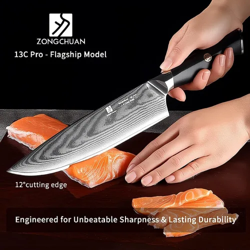 Miniatura 3 de Cuchillo de chef, cuchillo de damasco de 8 pulgadas, cuchillo de cocina de acero inoxidable de alto carbono de 67 capas, cuchillos de corte afilados